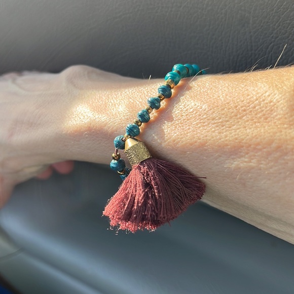 Noonday bracelet Turquoise/seafoam/burgundy/gold w tassel - Picture 2 of 2